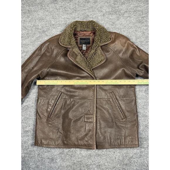Metropolitan NY Leather Jacket Mens Medium Brown Faux Shearling Lined Coat - Picture 12 of 13